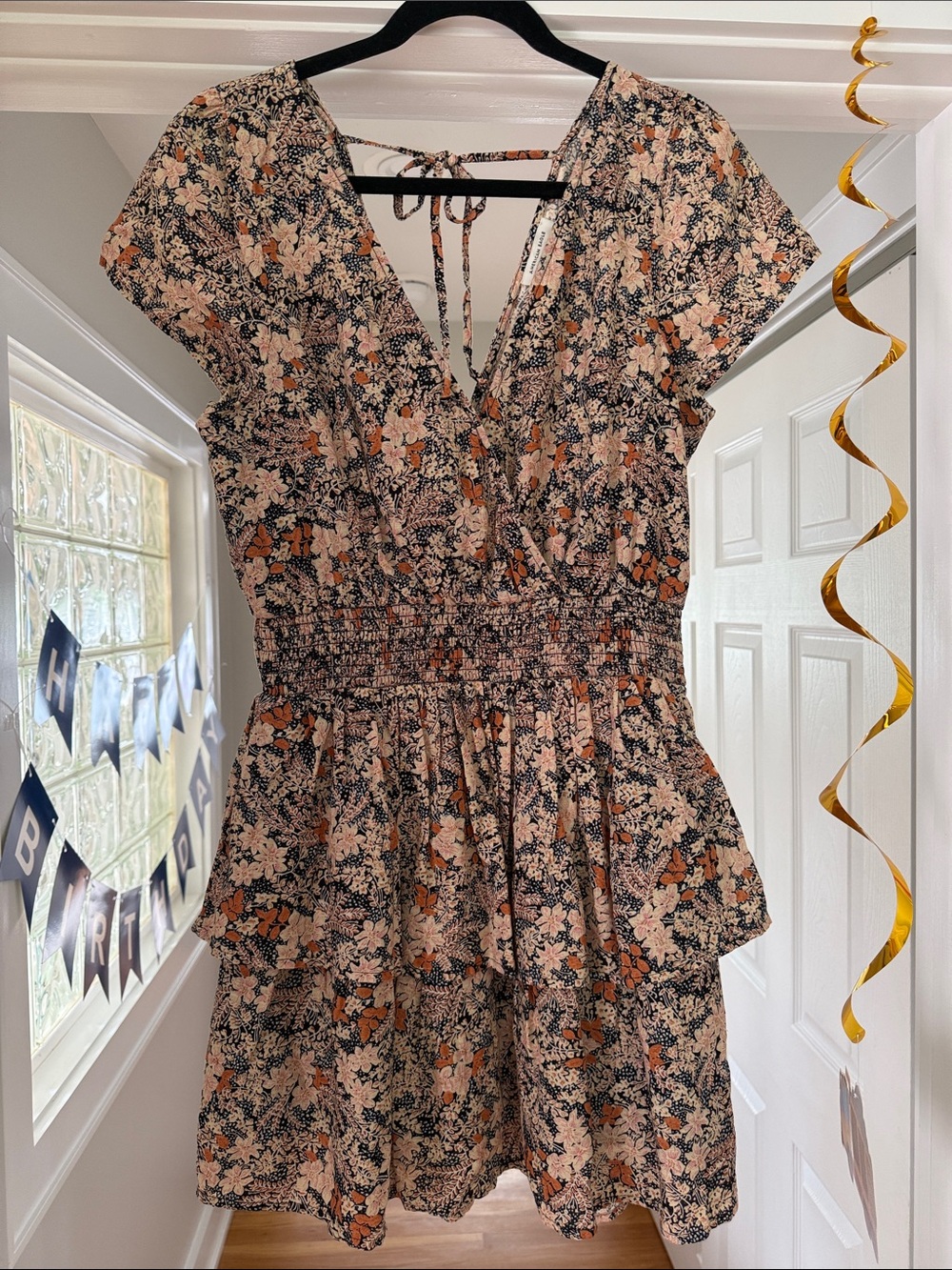 Floral V-Neck Smocked Waist Short Dress
